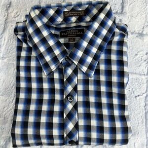 James Tattersall London large 16 1/2 dress shirt plaid blue